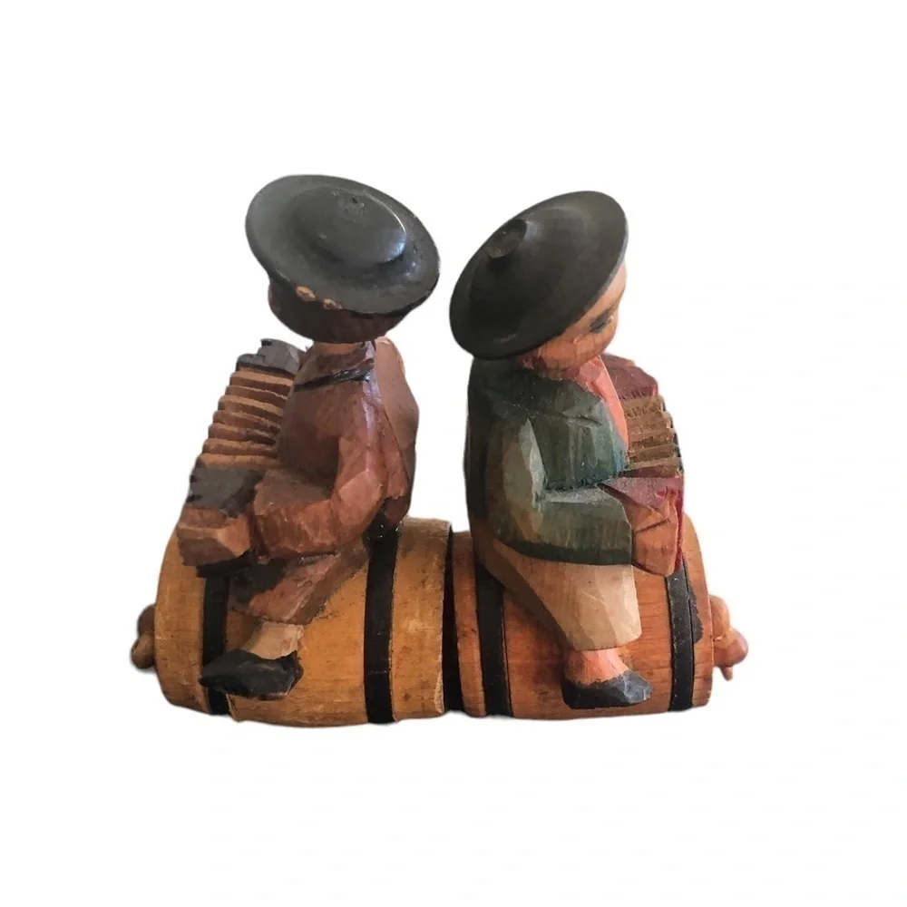 VTG Hard~Carved Set of 3 German Wine Cork Toppers Wood 3” Wine Tasting Colorful